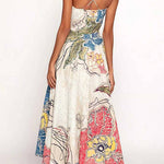 Spaghetti Strap Sweetheart Neck Abstract Floral Print Midi Dress