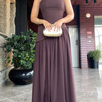Margovil Strapless Tube Back Lace-up Slit Splice Maxi Party Dress