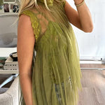 Solid Mockneck Tulle Cover Up Top with Crop Lace Camisole