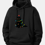 Colorful Light Black Cat Print Relax Fit Hoodie