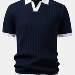 Contrast Textured Johnny Collar Knit Polo