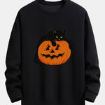 Pumpkin Black Cat Print Relax Fit Sweatshirt