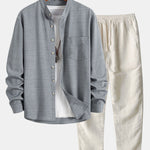 Long Sleeve Stand Collar Shirt & Straight Leg Linen Pants