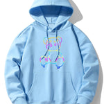 Gradient Dissolving Bear Print Drop Shoulder Relaxed Hoodie