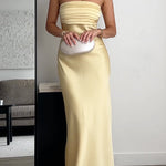 Margovil Strapless Tube Satin Maxi Dress