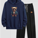 Bear In Leather Jacket Print Relax Fit Hoodie & Straight Leg Corduroy Pants