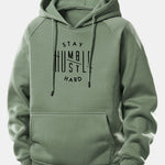 Stay Humble Hustle Hard Print Drawstring Hoodie