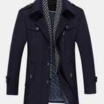 Quilted Lined Double Layer Detachable Scarf Neck Woolen Coat