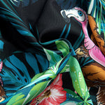 Tropical Flamingo Bigfoot Print Button Up Shirt & Swim Shorts