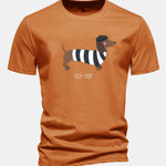 Regular Fit French Dachshund Print Cotton T-Shirt