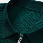 Rhombus Textured Zip Up Knitted Polo Shirt & Slim Fit Tapered Trousers