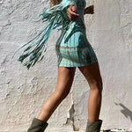 Margovil Tie Dye Long Sleeves Tassle Mini Dress