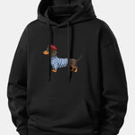 Dachshund Wearing Striped Sweater Print Relax Fit Hoodie