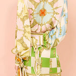 Margovil Long Sleeves Button Up Tie Waist Unique Print Wrap Mini Dress