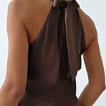 Margovil Cowl Neck Sleeveless Bow Back Satin Top