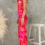 Margovil Ruffle One Shoulder Floral Print Bodycon Maxi Dress