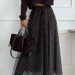 Drawstring Waist Polka Dot Tulle Maxi Skirt