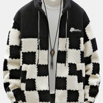 Teddy Fleece Checkerboard Stand Collar Jacket