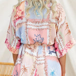 Half Sleeves Button Up Bow Waist Printed Romper
