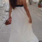 Margovil Spaghetti Strap V Neck Color Block Maxi Holiday Dress