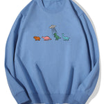 Cartoon Dinosaur Print Cotton Sweatshirt