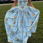 Margovil Spaghetti Strap Waisted Floral Print A-line Maxi Dress