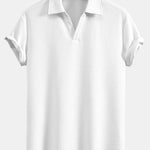 Short Sleeved V-Neck Ribbed Polo