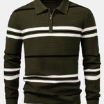 Striped Textured Zip Knit Polo Shirt