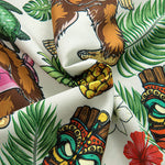 Tropical Tiki Bigfoot Print Button Up Shirt & Solid Drawstring Swim Shorts