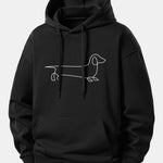 Line Dachshund Print Relax Fit Hoodie & Straight Leg Pleated Pintuck Sweatpants