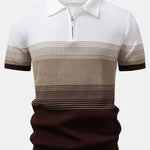 Striped Gradient Knitted Polo Shirt & Straight Leg Ribbed Pants