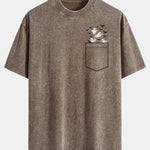 Pocket Bat Ghost Print Washed Distressed Drop Shoulder T-Shirt