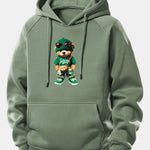 Trendy Bear Print Drawstring Hoodie