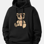Plaid Pattern Dissolving Bear Print Relax Fit Hoodie