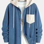 Long Sleeved Contrast Corduroy Hooded Shirt & Straight Leg Corduroy Pants