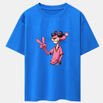 Pink Panther With V Sign Print Drop Shoulder Oversize T-Shirt