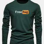Long Sleeve Free Hug Print Cotton T-Shirt