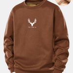 Silhouette Head Deer Print Teddy Fleece Lined Sweatshirt