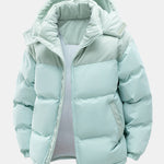 Corduroy Patchwork Hooded Puffer Jacket