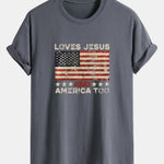 Regular Fit Jesus American Flag Slogan Print Cotton T-Shirt