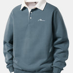 Men Print Contrast Polo Collar Sweatshirt