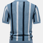 Stripe Knit V Neck Polo Shirt & Straight Leg Linen Pants