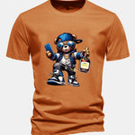 Regular Fit Hip Hop Bear Print Cotton T-Shirt