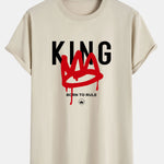 Crown King Print Cotton Arc Hem T-Shirt