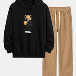Fashion Bear Taking Photo Print Relax Fit Hoodie & Straight Leg Corduroy Pants