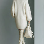 Women's White Elegant V - Neck Mini Sweater Dress