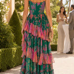 Spaghetti Strap High Waist Printed Ruffle Maxi Dress