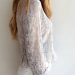 Stylish V-neck Button Down Long Sleeve Lace Shirt
