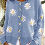 Round Neck Floral Embroidery Knitted Sweater Cardigan