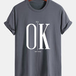 Regular Fit OK Slogan Print Cotton T-Shirt